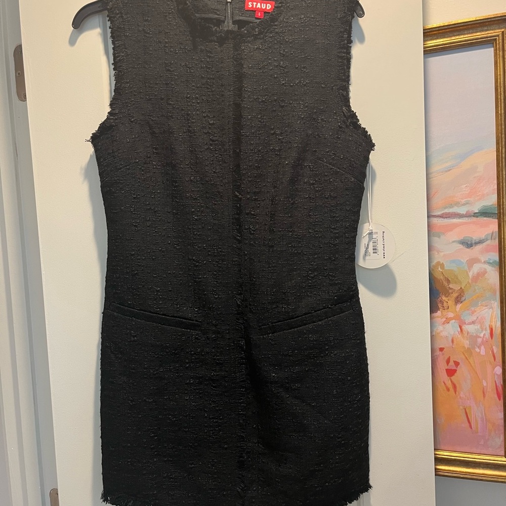 STAUD Textured Black Mini Dress